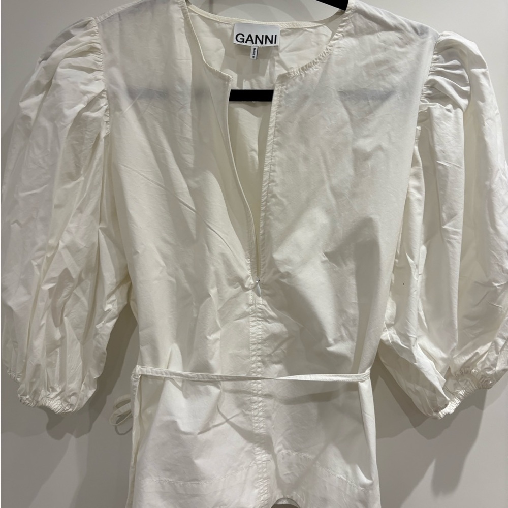 Ganni White Puff Sleeve Blouse
